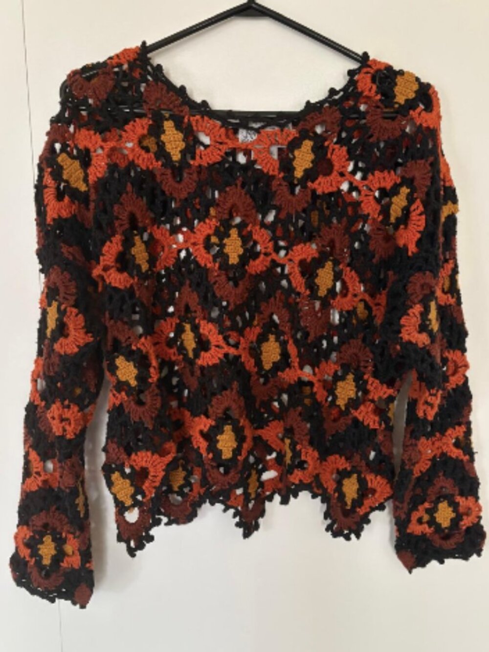 Vintage Wide-Neck Crochet Openwork Sweater from Reference Point- Fall Colours